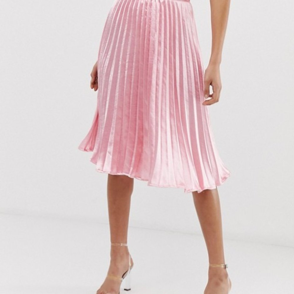 Missguided Satin Pleated Midi Skirt - Size 6